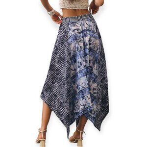Pilcro Anthropologie Blue Floral Asymmetrical Handkerchief Skirt S Boho Linen